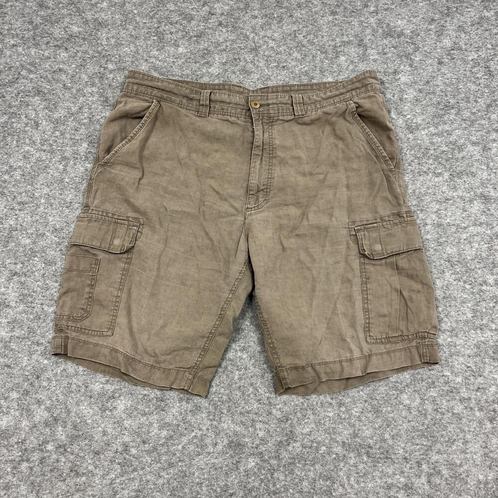 HUGO BOSS Shorts Mens 40 Brown Linen Blend Cargo Relaxed Snap Pockets Summer
